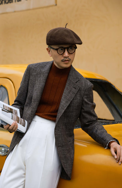 ETHOMAS Half-Canvas Single-Breasted Wool-Silk-Linen Blend Suit Jacket — Charcoal Brown