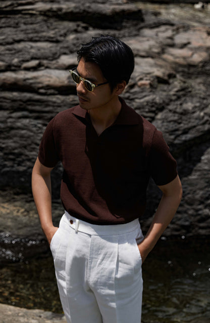 High-Twist Cotton Relaxed Short-Sleeve Polo — Canyon Brown