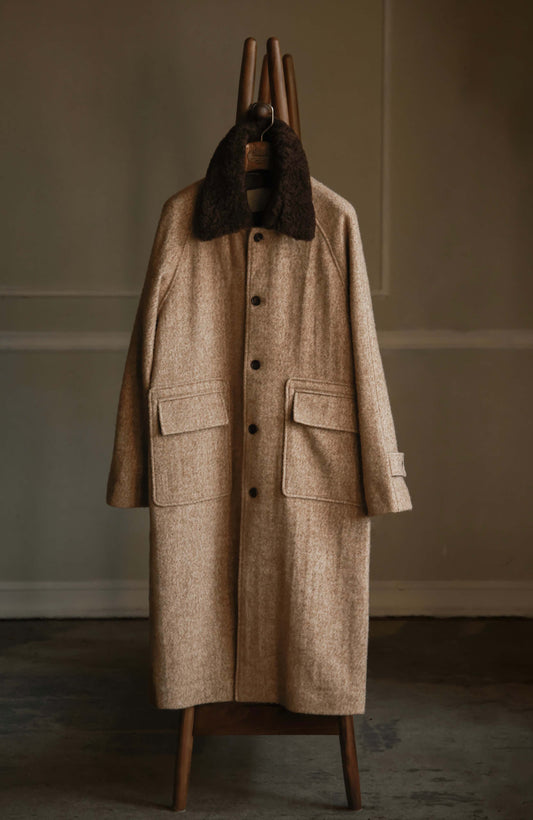 Textured Herringbone Old-Money Balmacaan — Desert Dune