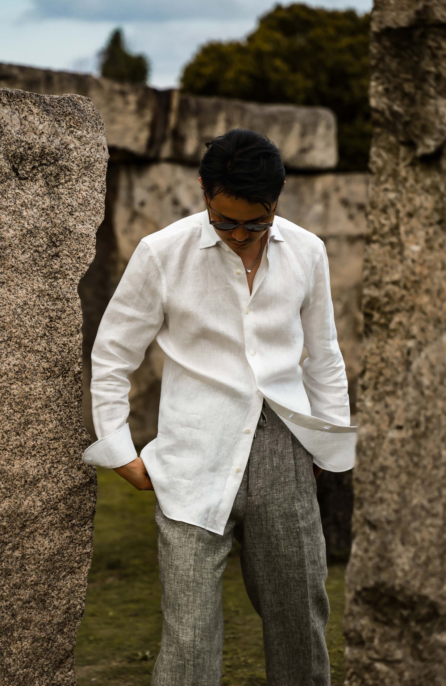 Linen Wide-Spread Collar Shirt — Native Linen White