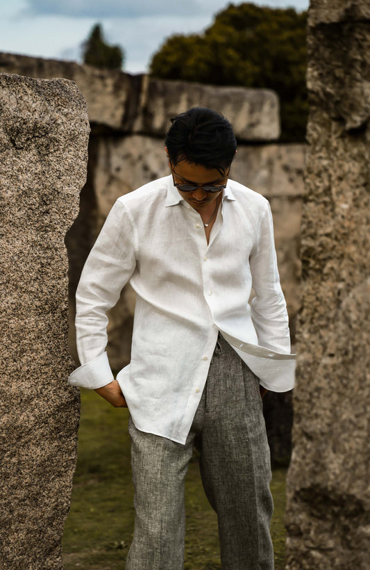 Linen Wide-Spread Collar Shirt — Native Linen White