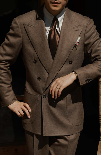 Half-Canvas Double-Breasted Flannel Suit Jacket — Withered Wood Brown