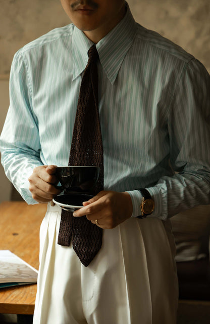 Handcrafted Long Point Collar Pure-Cotton Shirt(Turkish SÖKTAS) — Tuscan Green Stripe with