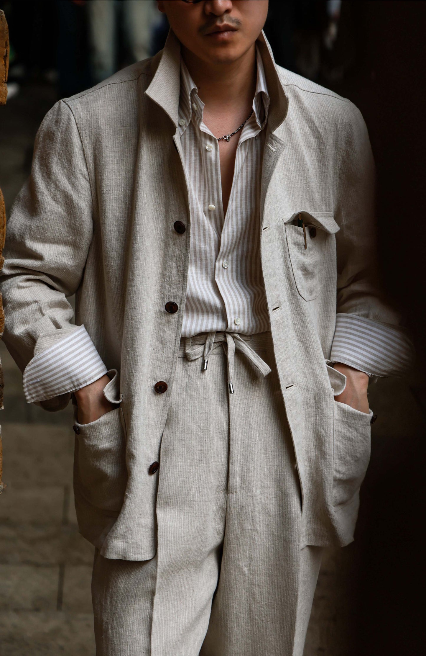 Heavyweight Linen French Five-Pocket Jacket — Harvest Beige