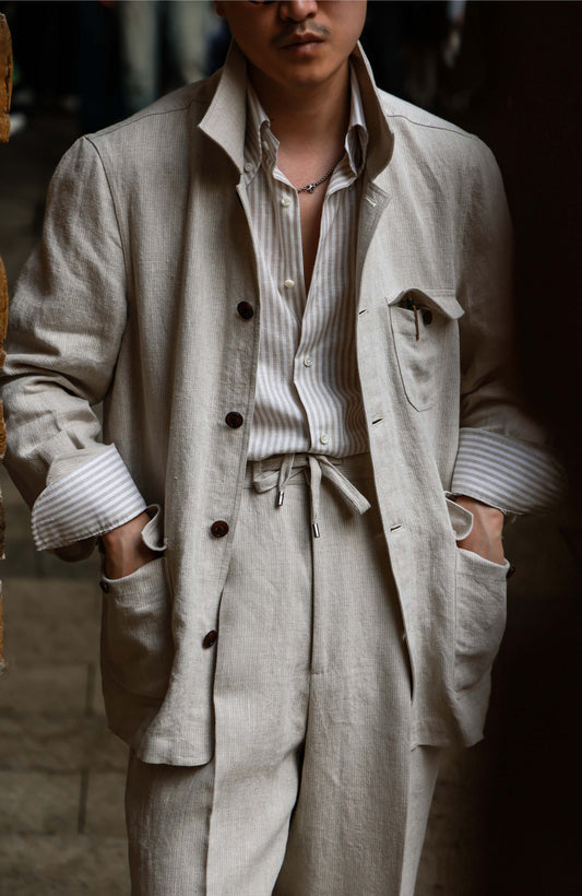 Heavyweight Linen French Five-Pocket Jacket — Harvest Beige