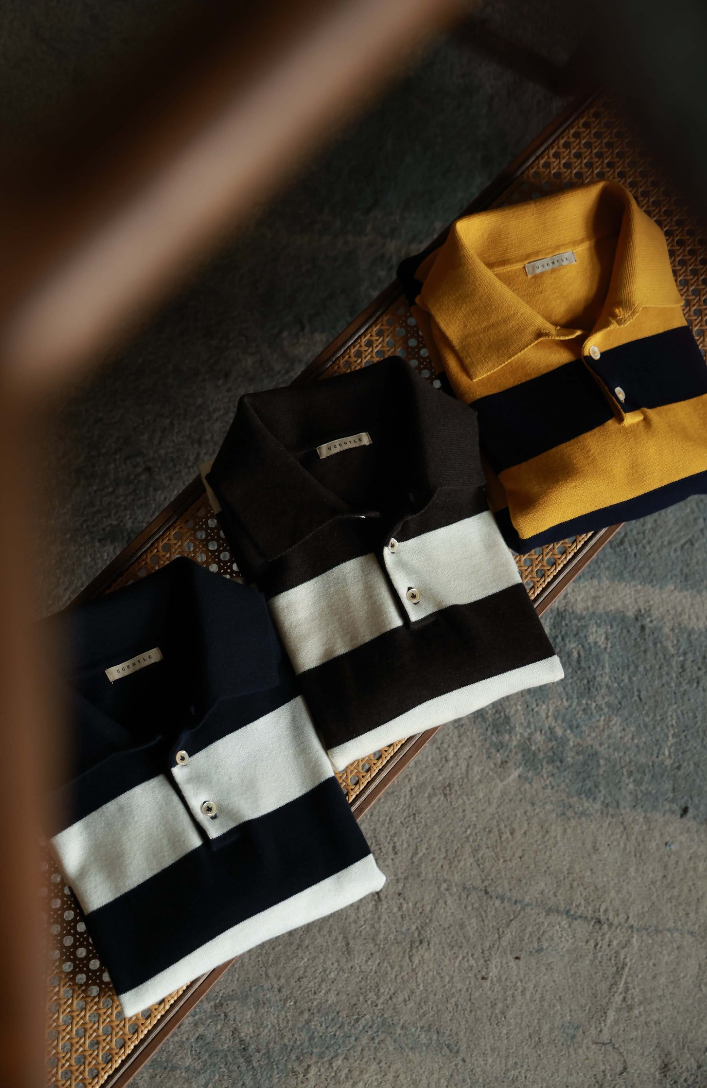 Cashmere Cotton Polo Sweater — Brown White Bold Stripe