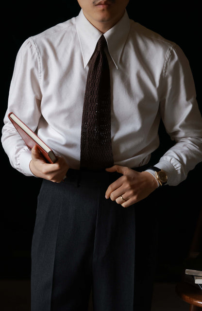 Cotton Wide-Spread Collar Shirt — Mottled Ecru