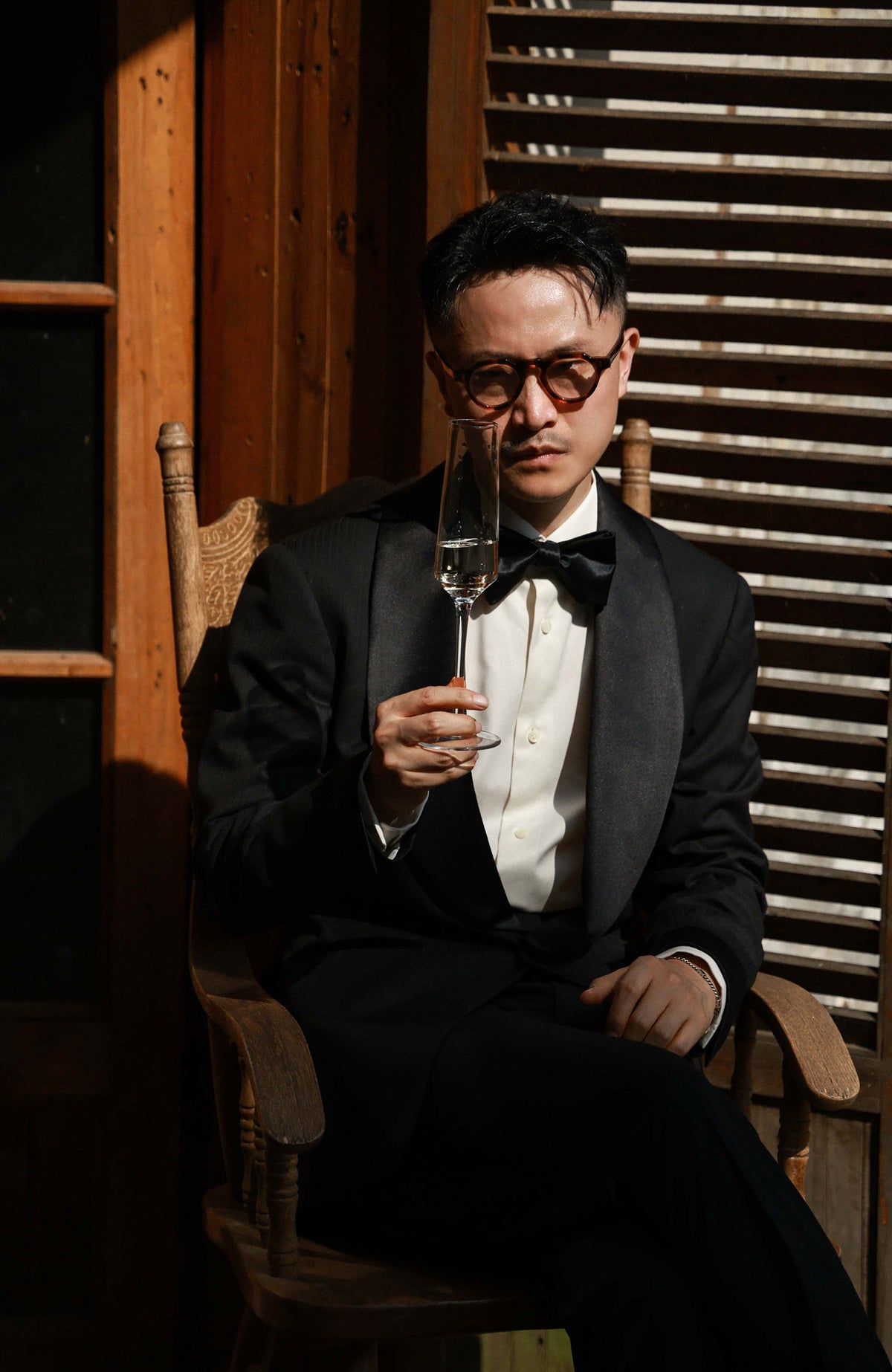 Half-Canvas Shawl-Lapel Evening Jacket — Luminous Midnight Black