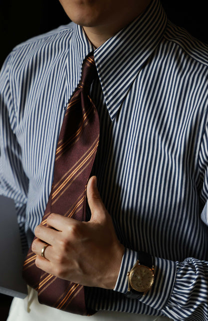 Brushed Cotton Wide-Spread Collar Shirt — Mist Blue Stripe