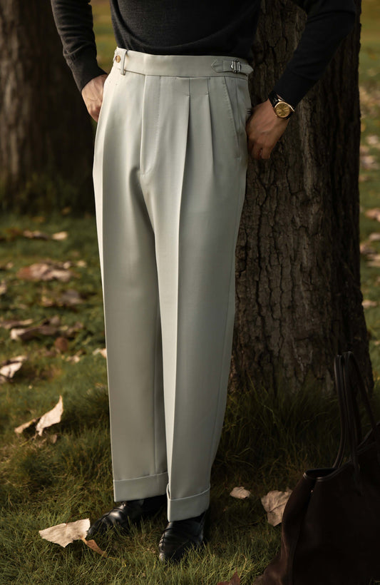 Heavyweight Cavalry Twill Wool High-Waisted Suit Trousers with Side-Adjusters —  Heritage Charcoal