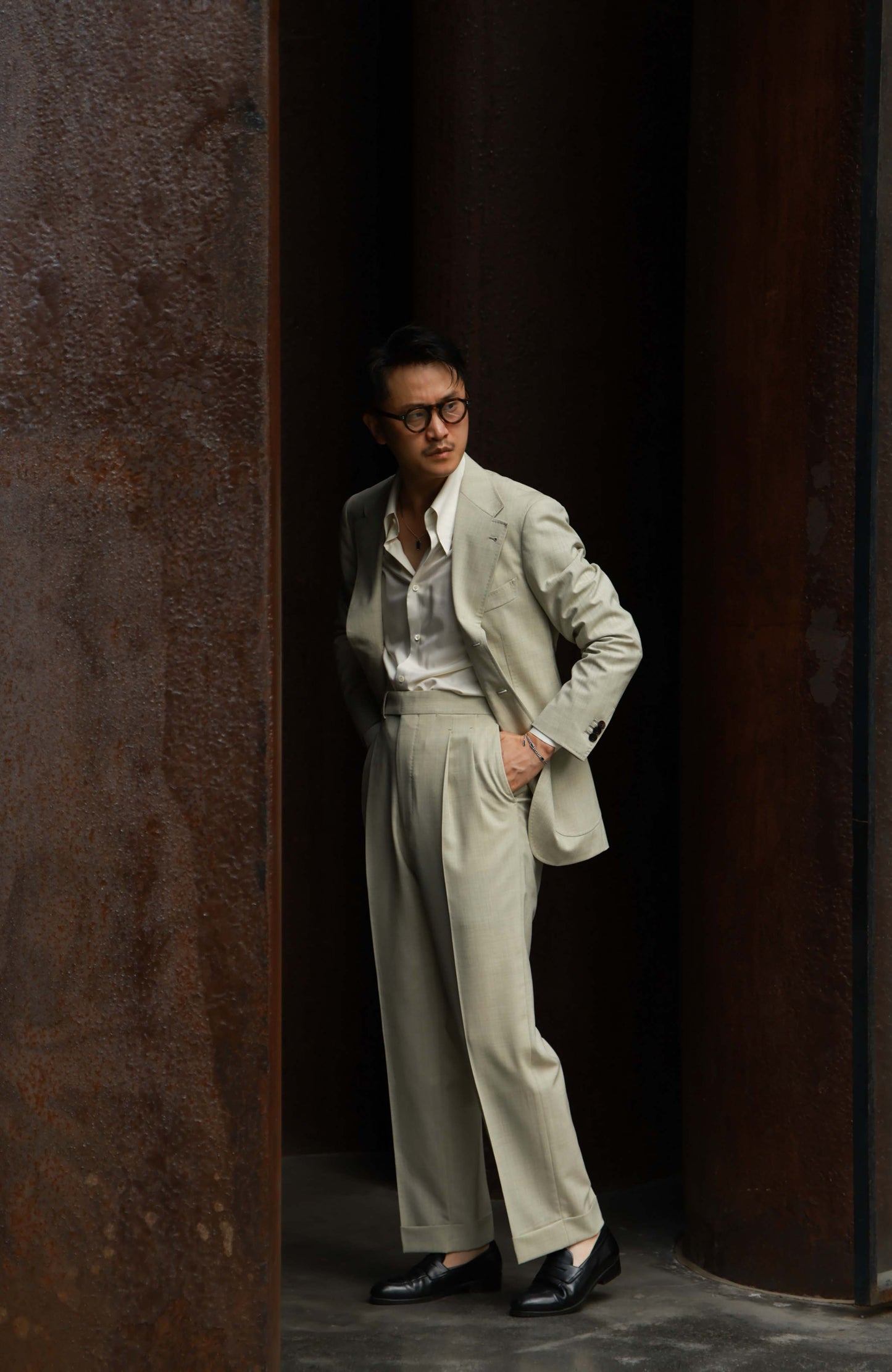 Silk Wool Blend Half-Canvas Single-Breasted Suit Jacket — Soft Matcha Check