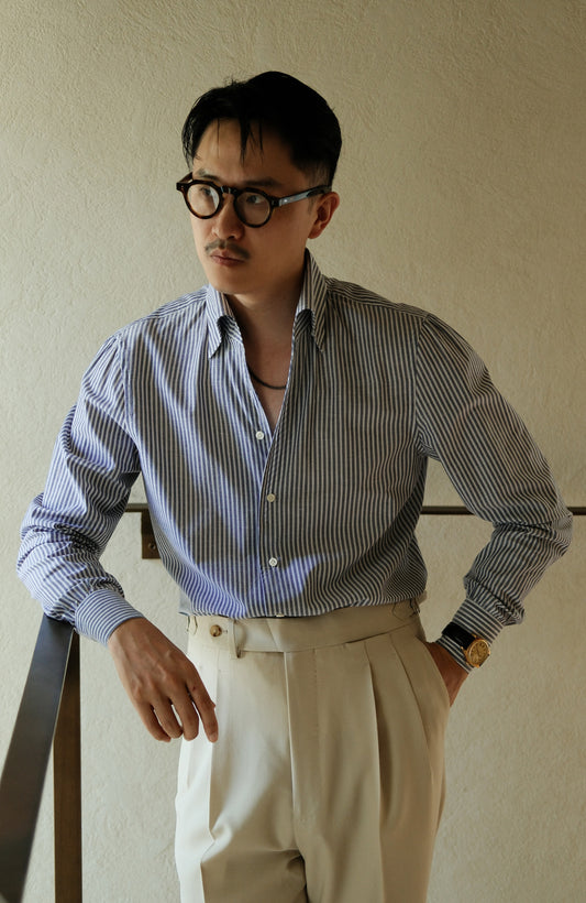 CANCLINI One-piece Collar Shirt — Blue Pencil Stripe
