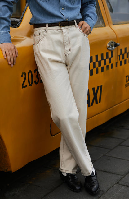 Mid-High Waisted Casual Trousers — Rice