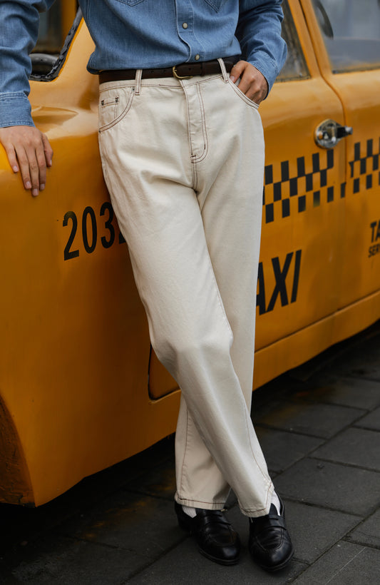 Mid-High Waisted Casual Trousers — Rice