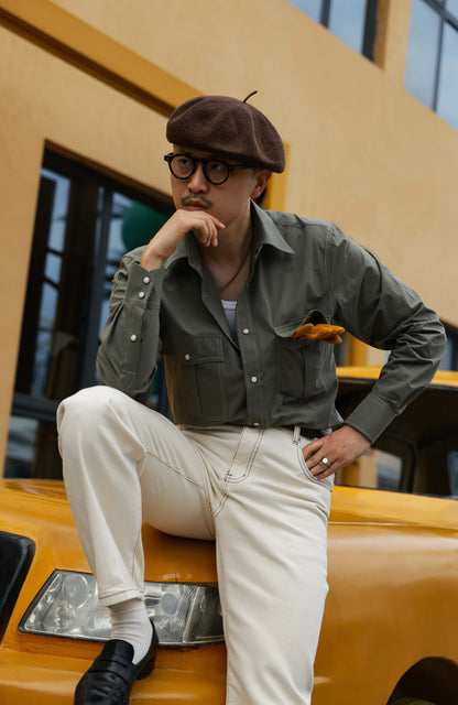 Large pointy Collar Shirt — Verdant Mist