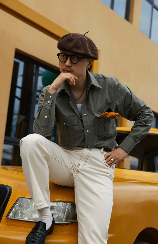 Large pointy Collar Shirt — Verdant Mist