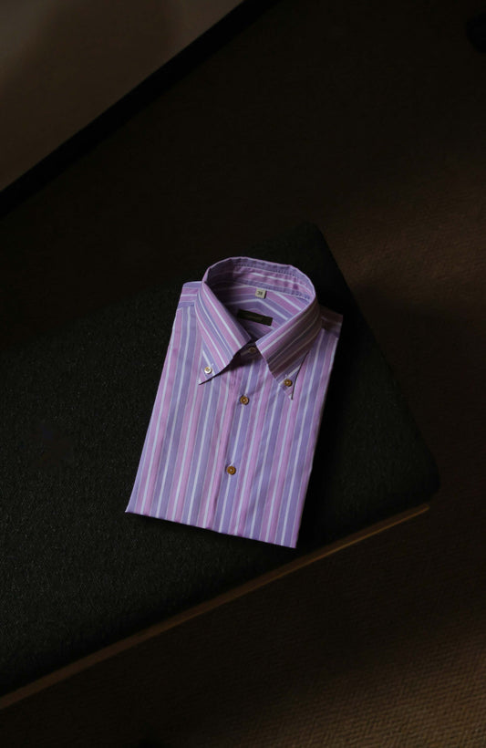 SÖKTAS Handcrafted Button-down Collar Shirt — Provence lavender Stripe