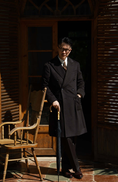 Half-Canvas Double-Breasted Wool Polo Coat — Ebony Brown