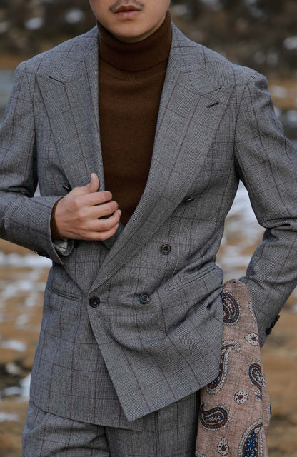 Half-Canvas Double-Breasted Flannel Suit Jacket — Prince of Wales Check