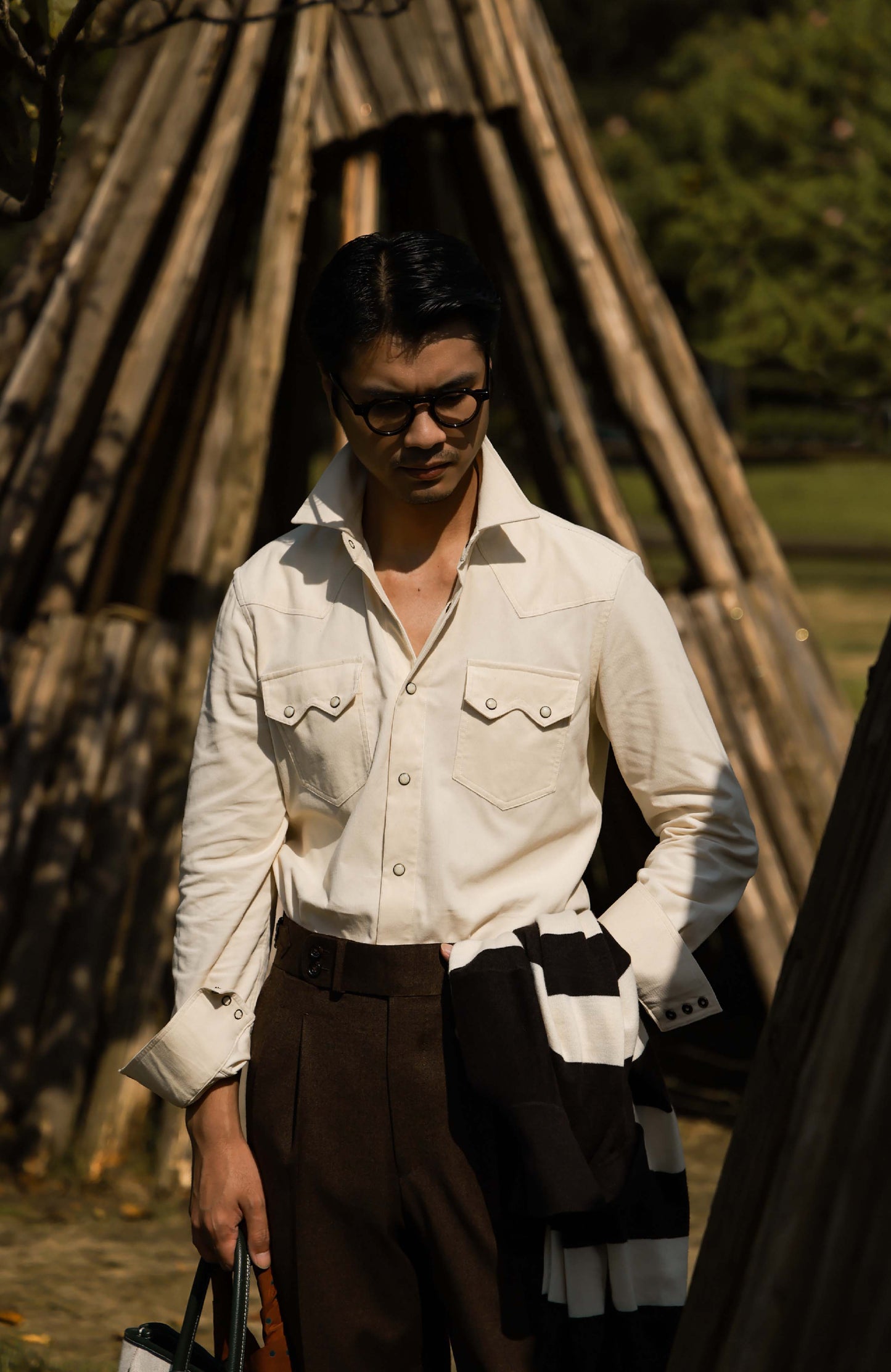 Western Collar Long-Sleeve Shirt(21-Wale Japanese Corduroy) — Sandshore Beige