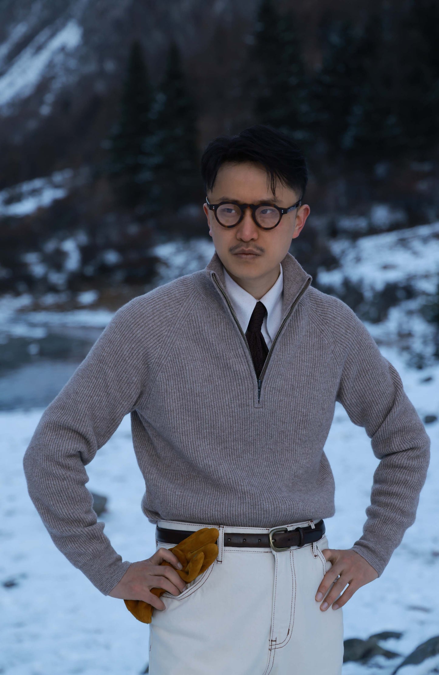 Half-Zip Wool-Cashmere Mock Neck Sweater — Oat Beige