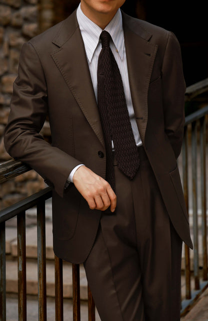 100% Merino Wool Half-Canvas Single-Breasted Suit Jacket — Burnt Umber Autumn Check