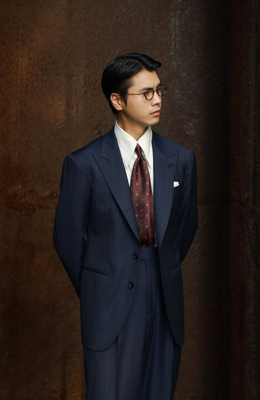 Half-Canvas Single-Breasted Suit Jacket — Navy Pin Stripe