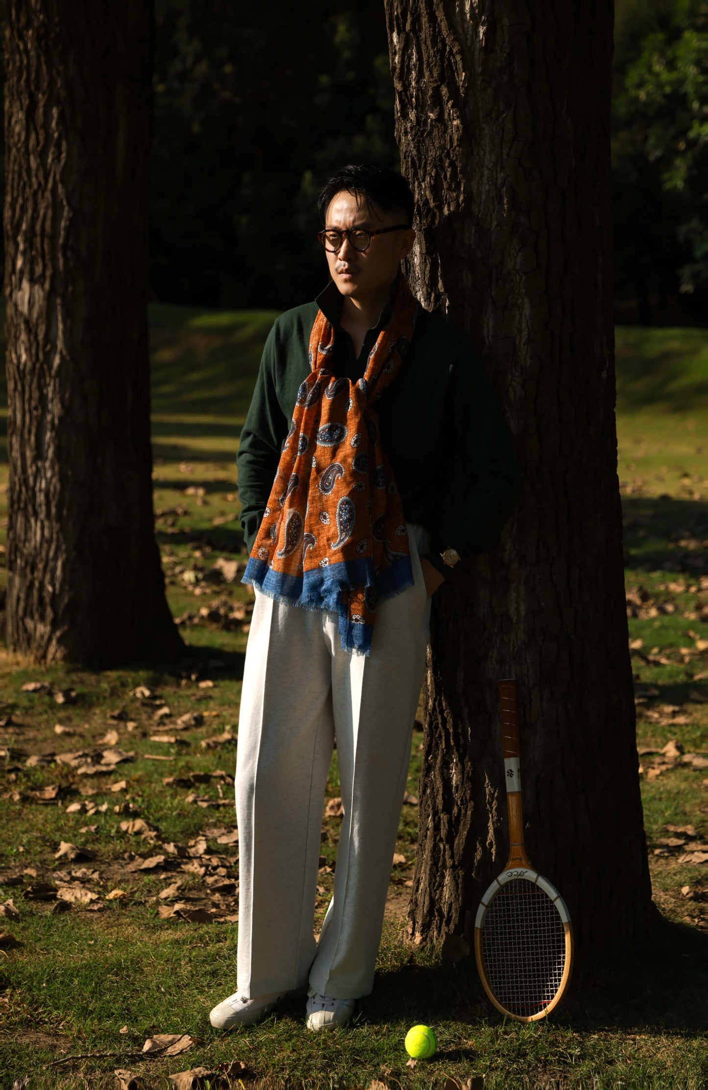 Cashmere Cotton One-Piece Polo Sweater — Jungle Green