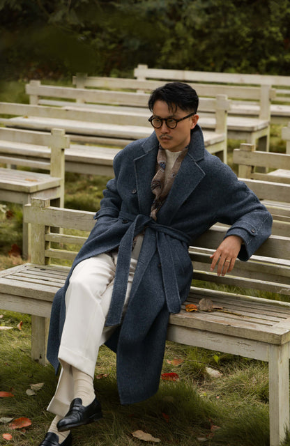 Camel Hair–Wool Blend Double-Faced Overcoat — Misty Midnight Blue