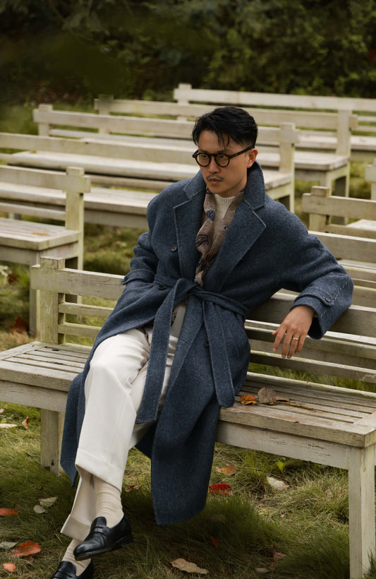 Camel Hair–Wool Blend Double-Faced Overcoat — Misty Midnight Blue