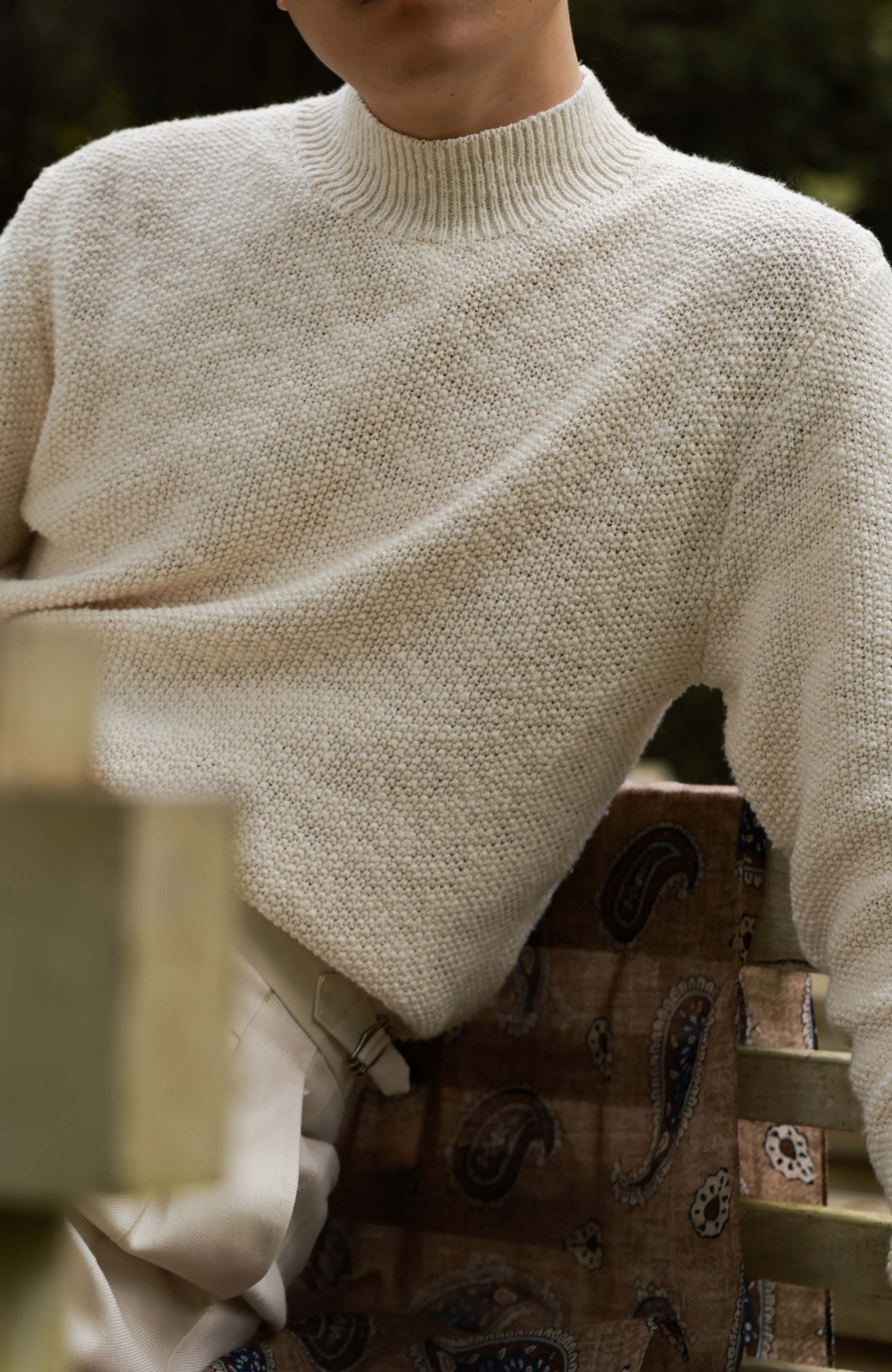 Textured Cotton Mock-Neck Knit Sweater — Heritage Ivory