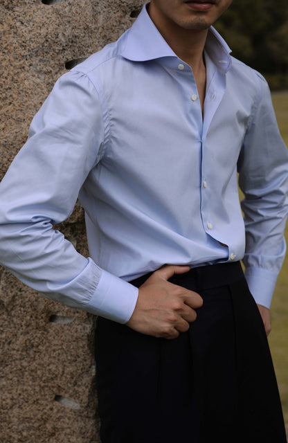CANCLINI Cotton Handcrafted Spread Collar Shirt — Dawn Mist Blue