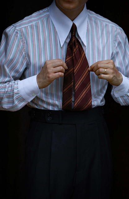 Handcrafted Long Point Collar Shirt with Contrast Collar & Cuffs — Capri Stripes