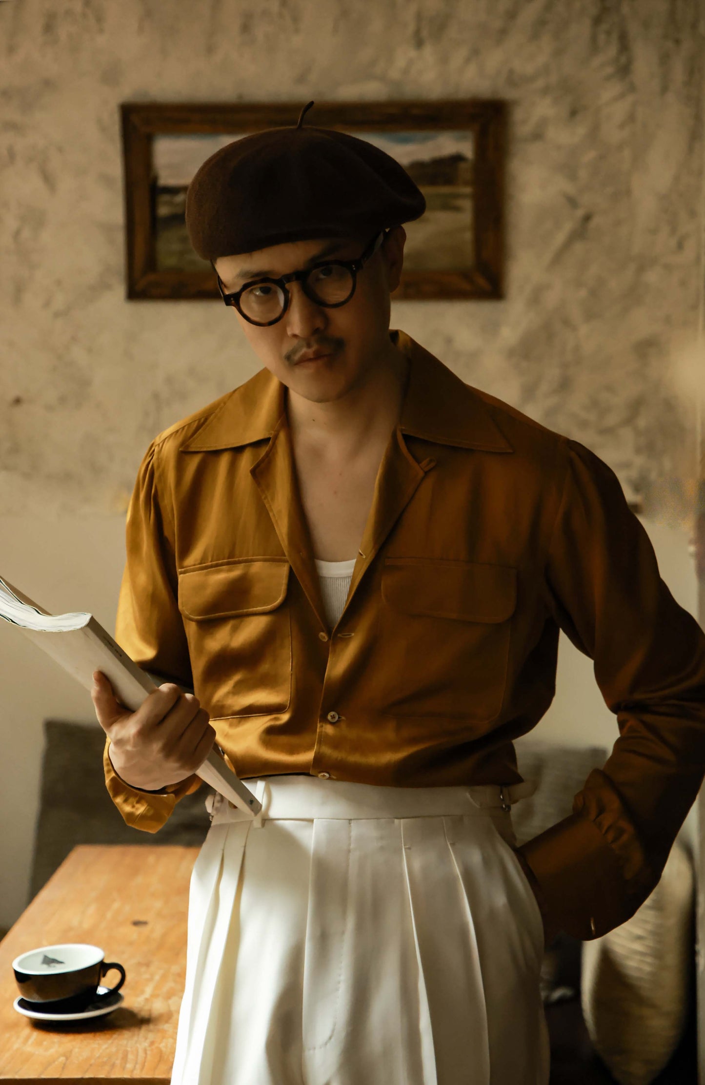 Handcrafted Cuban Collar Shirt — Floating golden