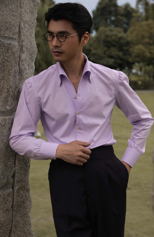 CANCLINI Cotton Handcrafted One-Piece Collar Shirt — Misty Wisteria