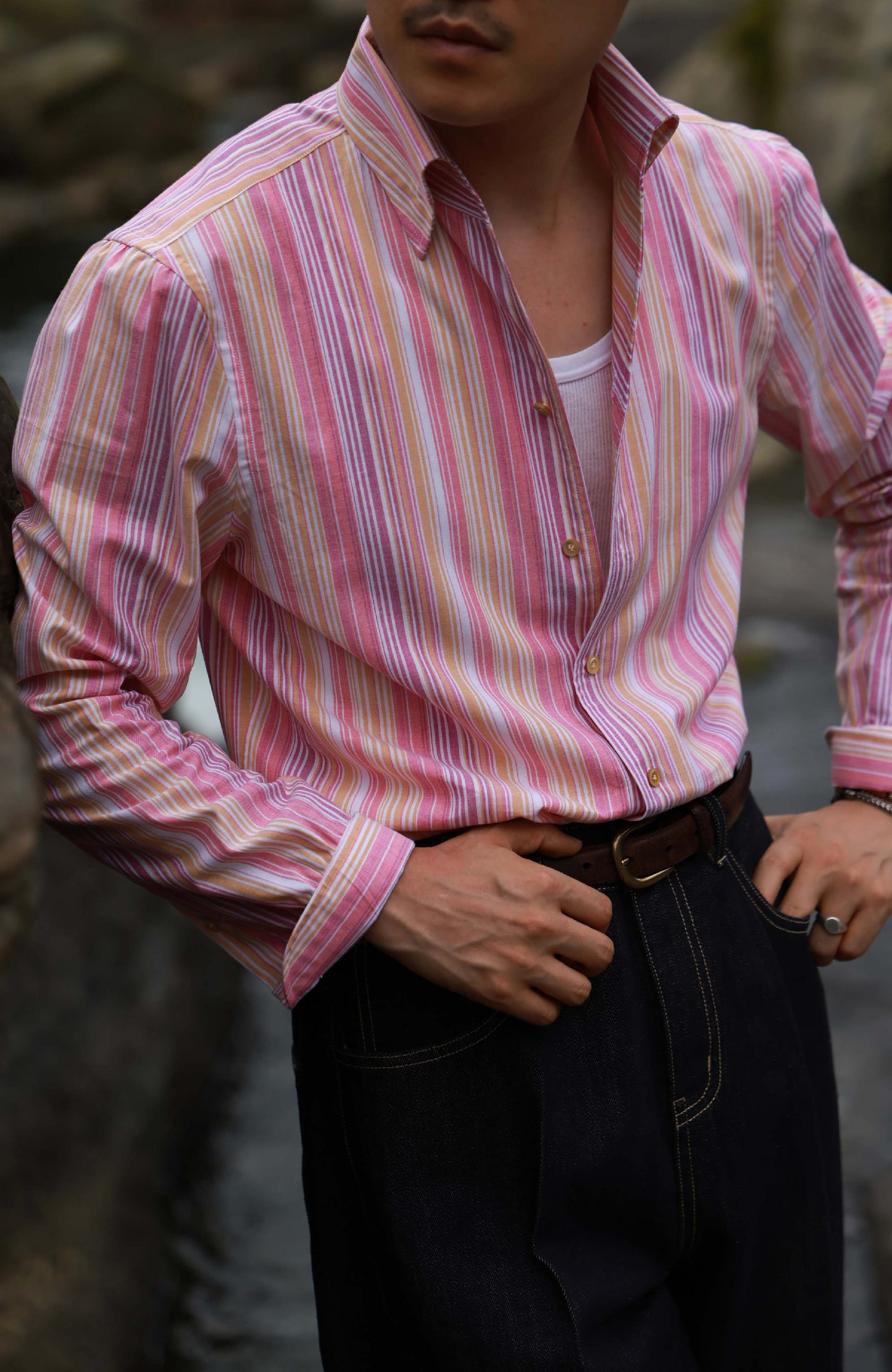 One-Piece Collar Cotton Shirt — Sicilian Pink Stripe