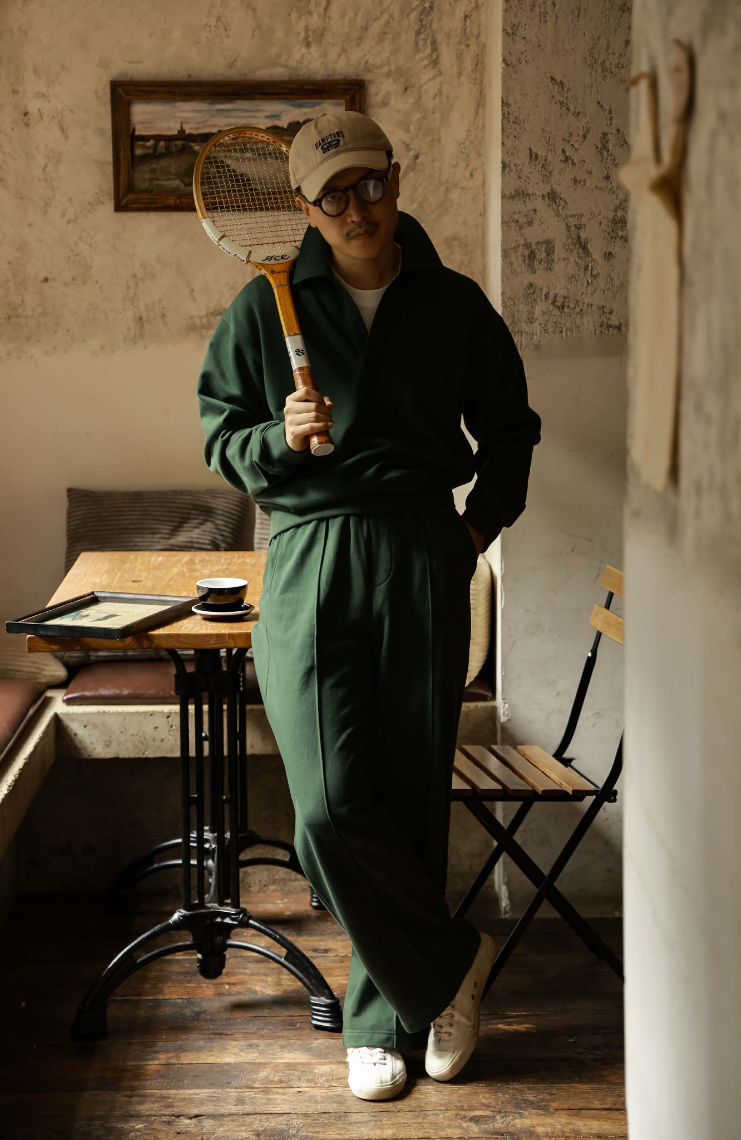 Unisex Long Sleeve Polo Sweatpants — Moss Green