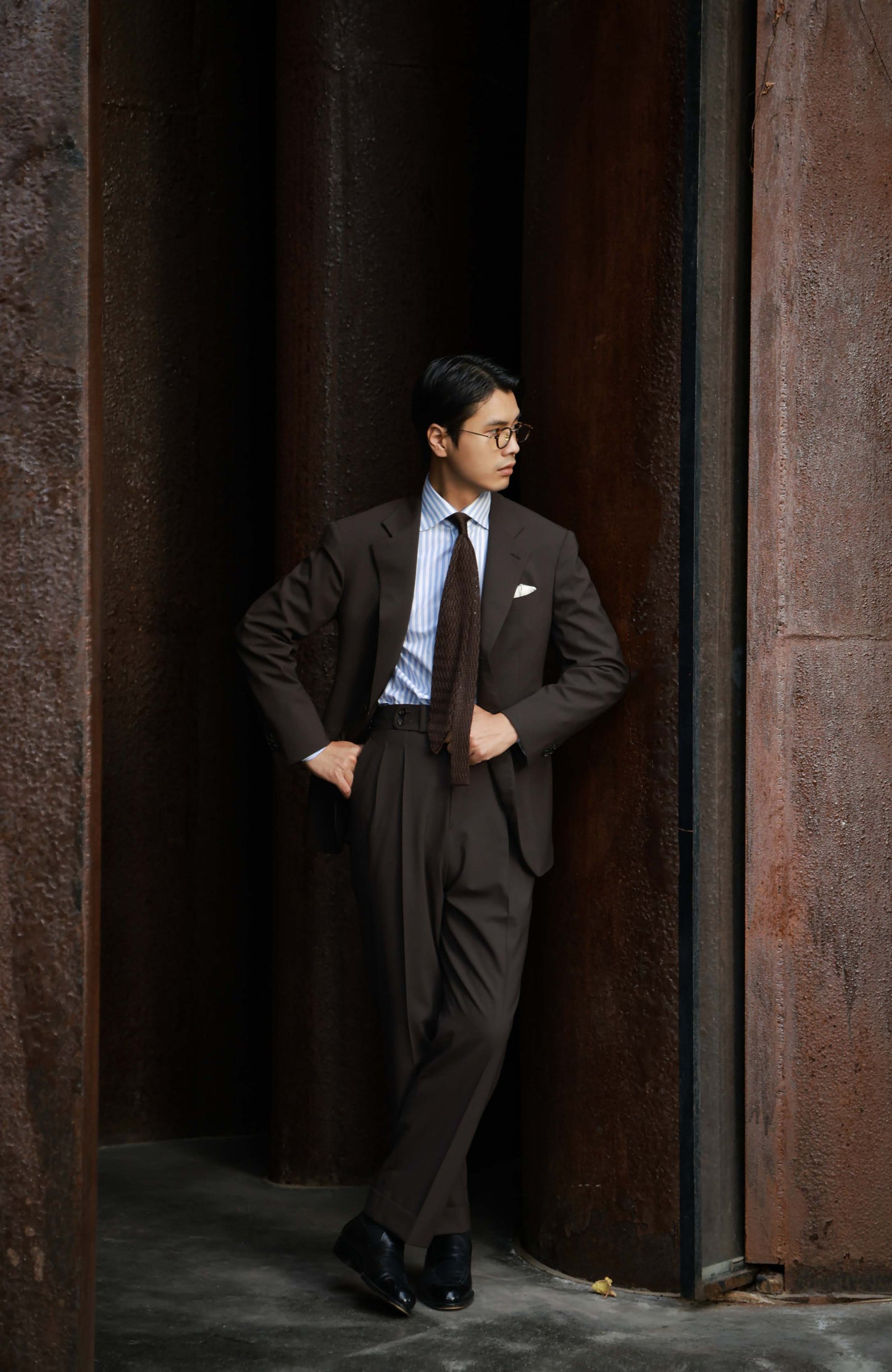 Suit Jacket with Half-Canvas and Notched Lapel — Brown