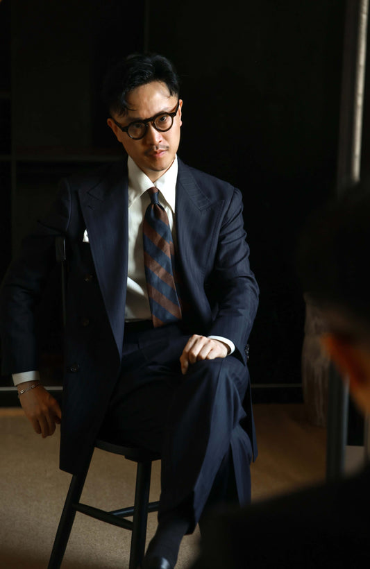 140s Merino Wool Half-Canvas Double-Breasted Suit Jacket — Dusk Rain Navy