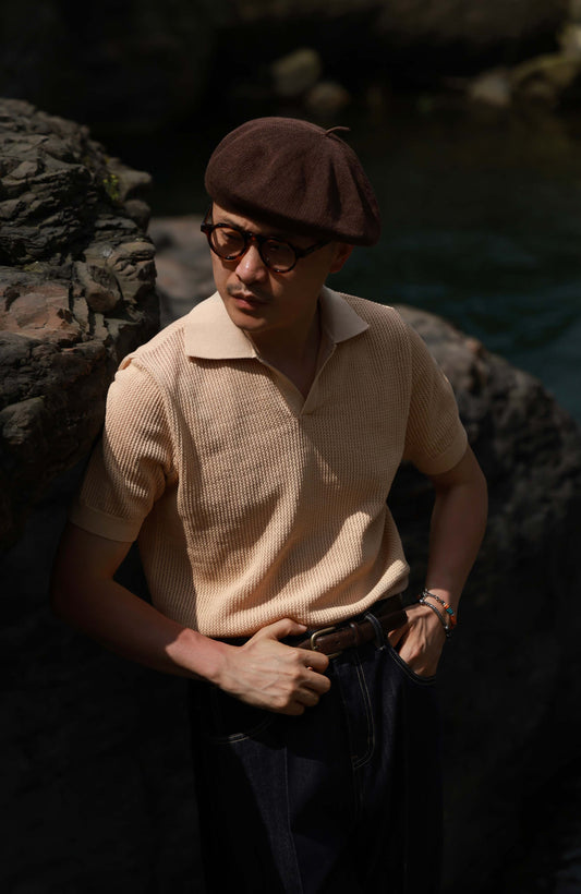 High-Twist Cotton Relaxed Short-Sleeve Polo — Sandstone Apricot