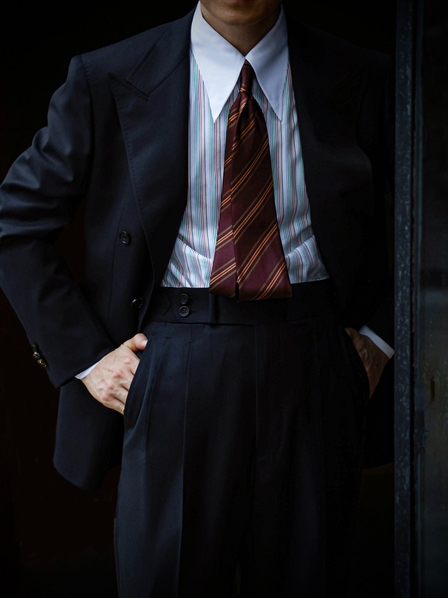 Handcrafted Long Point Collar Shirt with Contrast Collar & Cuffs — Capri Stripes