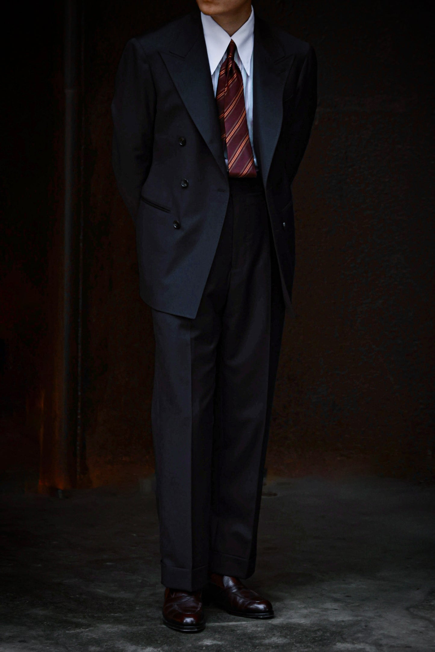 Handcrafted Long Point Collar Shirt with Contrast Collar & Cuffs — Capri Stripes