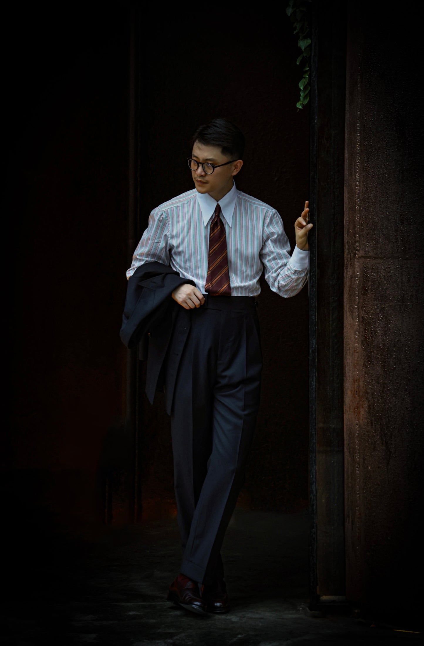 Handcrafted Long Point Collar Shirt with Contrast Collar & Cuffs — Capri Stripes