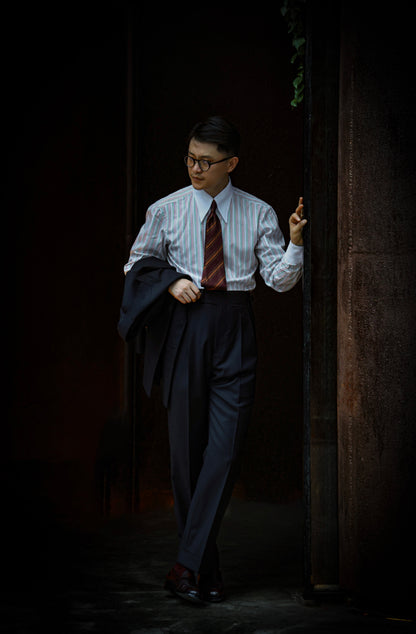 Handcrafted Long Point Collar Shirt with Contrast Collar & Cuffs — Capri Stripes