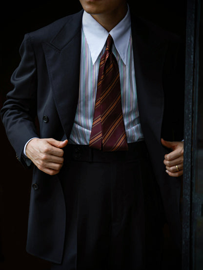 Handcrafted Long Point Collar Shirt with Contrast Collar & Cuffs — Capri Stripes