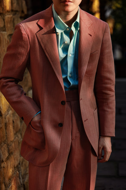 Coral herringbone suit 