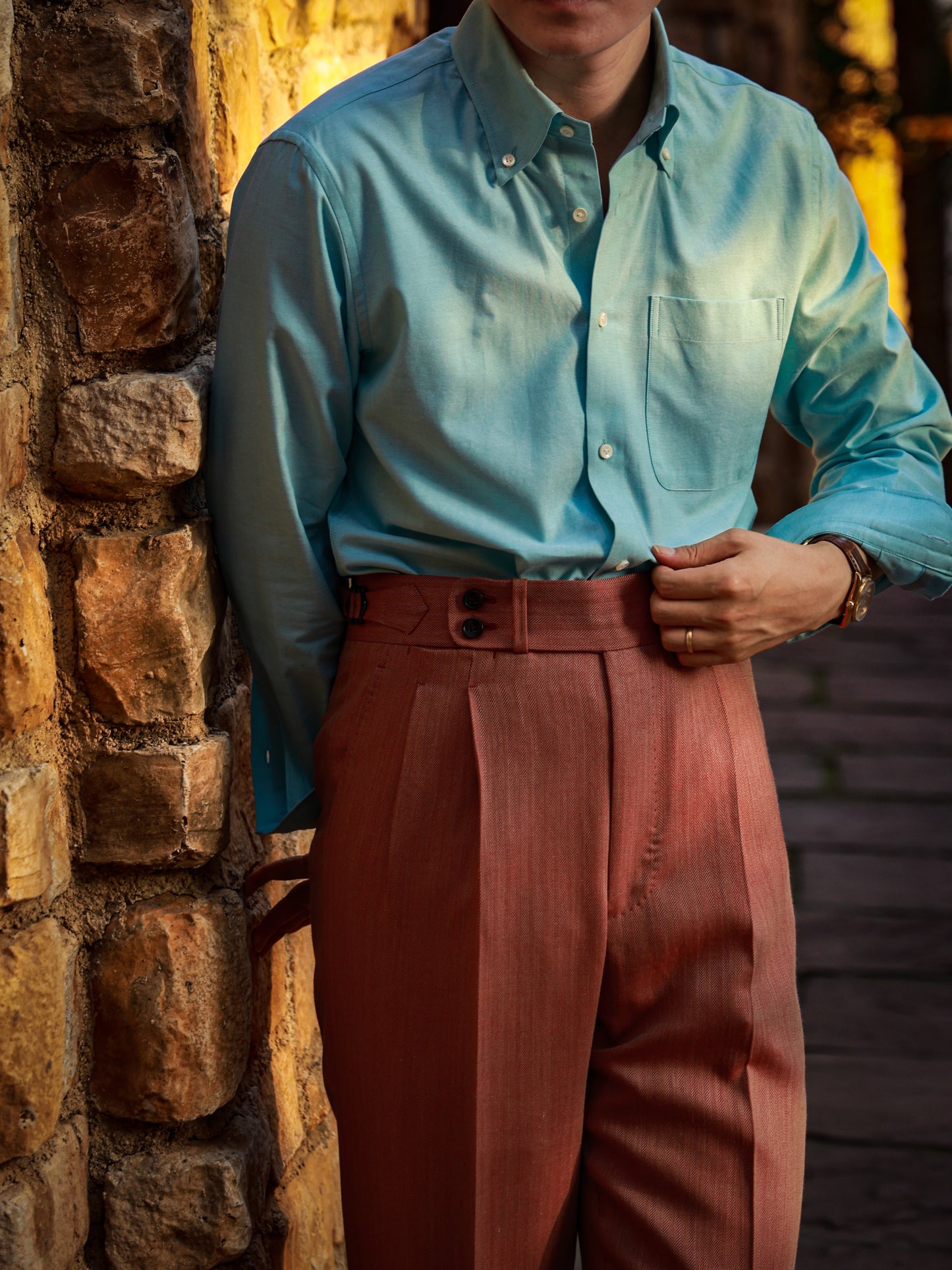 Coral herringbone suit 