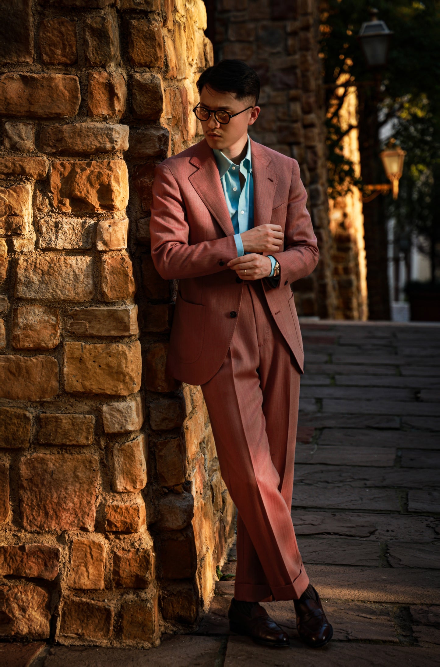 Coral herringbone suit 