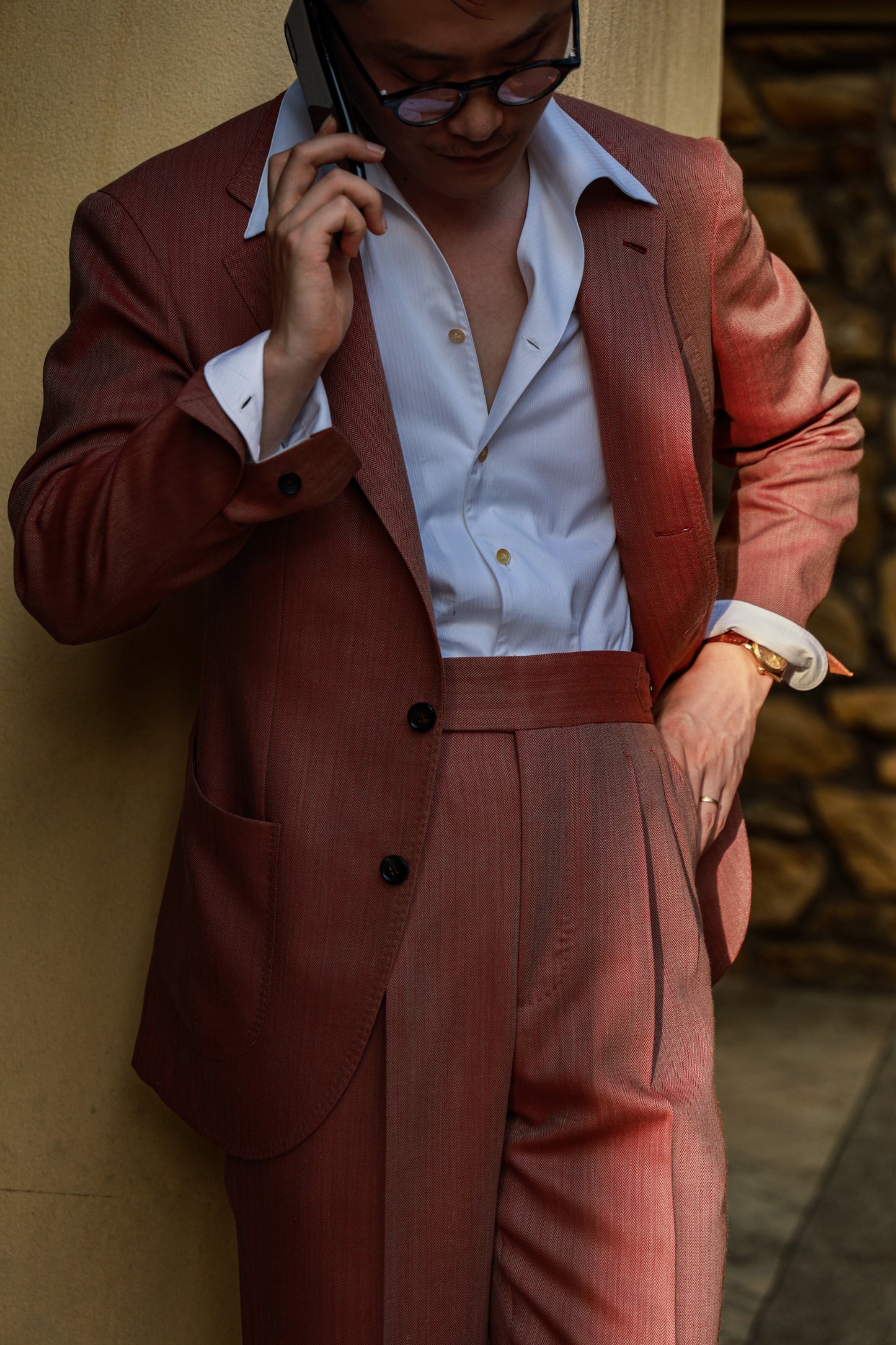 Coral herringbone suit 