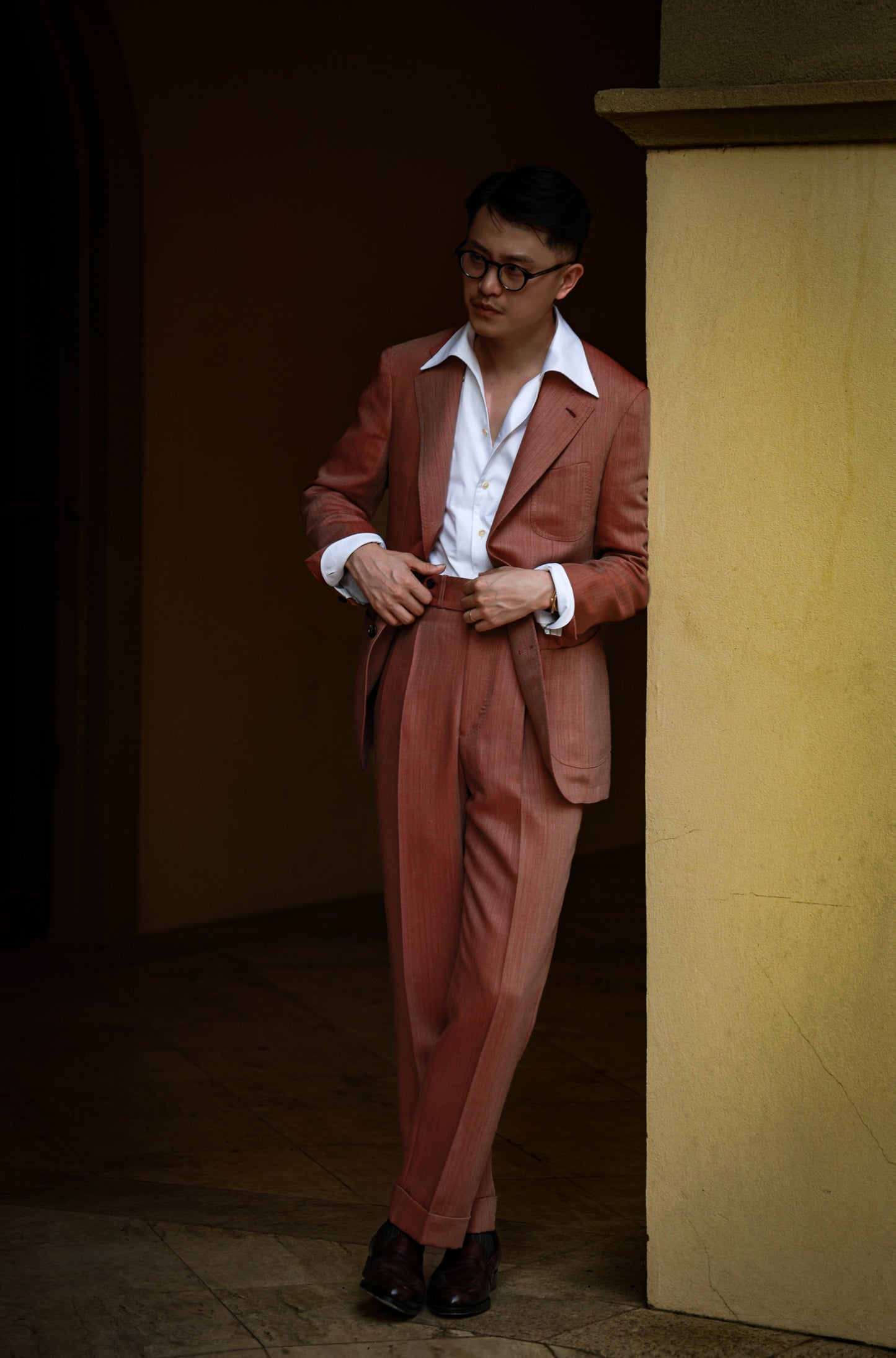 Coral herringbone suit 